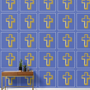 Lit Golden Cross Christlich Iris Blue Square Tapete