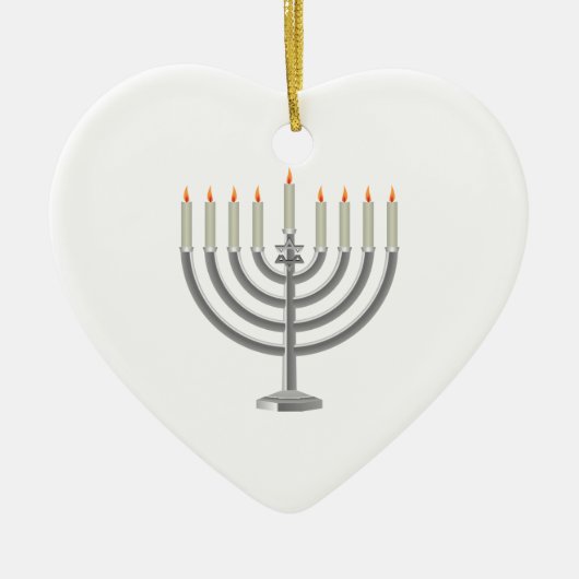 Lit silbernes Chanukka Menorah mit Davidsstern Keramik Ornament (Vorne)