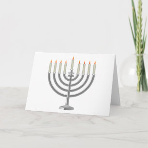 Lit Silver Hanukkah Menorah mit Stern von David Feiertagskarte