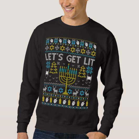 Lit Ugly Hanukkah Chanukah Menorah Mens Womens Sweatshirt (Vorderseite)