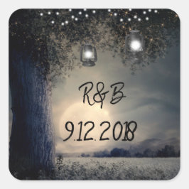 Lit up Lanterns Tree by Full Moon Wedding Quadratischer Aufkleber