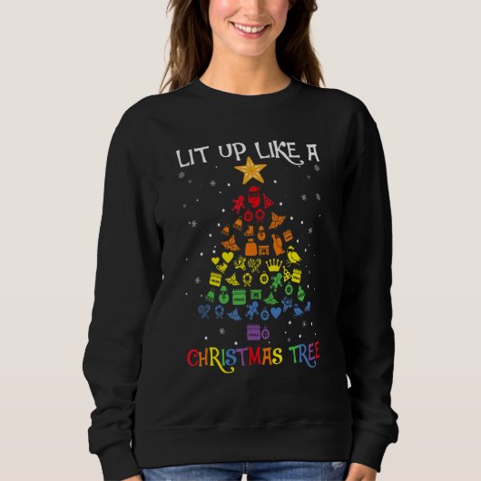 Lit Up Like A Christmas Tree Happy Holigays LGBT G Sweatshirt (Vorderseite)