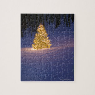 Lit-Weihnachtsbaum draußen Puzzle