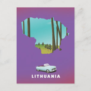 Litauen Illustrierte Reiselandkarte Poster Postkarte