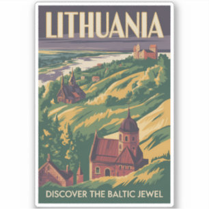 Litauen Landschaft Illustration Reise Kunst Retro Aufkleber