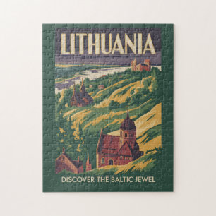 Litauen Landschaft Illustration Reise Kunst Retro Puzzle