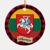 Litauen, Roter Büffel kariert und Litauische Flagg Keramik Ornament (Vorne)