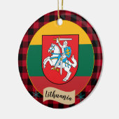 Litauen, Roter Büffel kariert und Litauische Flagg Keramik Ornament (Links)