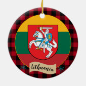 Litauen, Roter Büffel kariert und Litauische Flagg Keramik Ornament (Hinten)