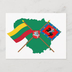 Litauen und Vilnius Landkreis Fahnen, Waffen, Kart Postkarte