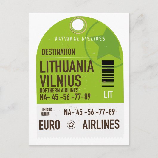 Litauen Vilnius Flugticket Postkarte (Vorderseite)