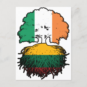Litauisch Irish Ireland Tree Roots Flag Postkarte