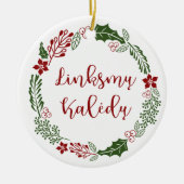 Litauisch Merry Christmas Wreath Linksmų Kalėdų Keramik Ornament (Vorne)