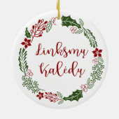 Litauisch Merry Christmas Wreath Linksmų Kalėdų Keramik Ornament (Hinten)