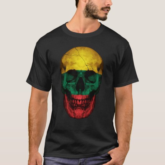 Litauische Flagge Skull Litauische Roots Proud Pat T-Shirt (Vorderseite)
