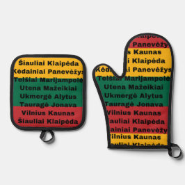 Litauische Flaggenfarben mit Städten Ofenhandschuh & Topflappen-Set