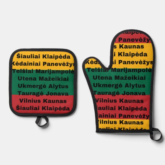 Litauische Flaggenfarben mit Städten Ofenhandschuh & Topflappen-Set (Vorderseite)
