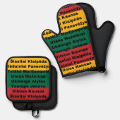 Litauische Flaggenfarben mit Städten Ofenhandschuh & Topflappen-Set (Vorderseite/Rückseite)