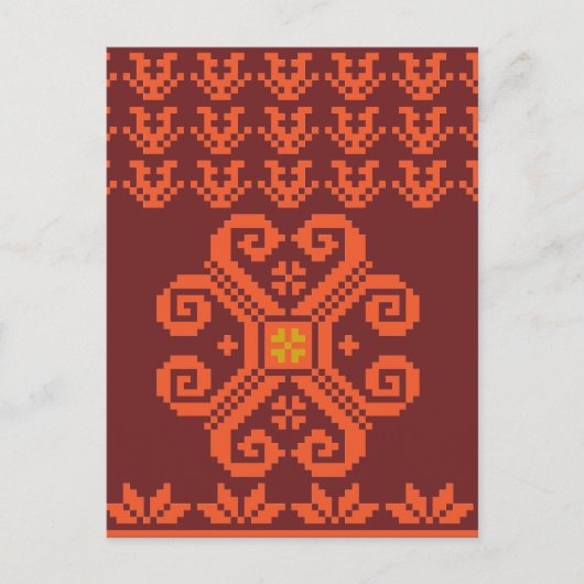 litauische Volkskunst Rot und Orange Postkarte (Vorderseite)