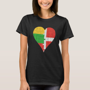 Litauisches Dänisches Flaggenherz T-Shirt