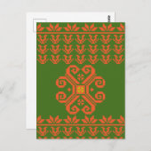 Litauisches Volksmuster Grün und Orange Postkarte (Vorne/Hinten)