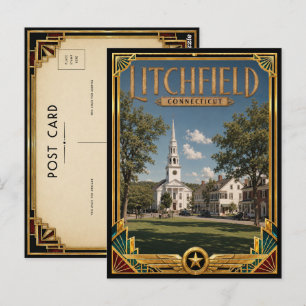 Litchfield Connecticut Vintage Art Deco Golden Age Postkarte