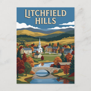 Litchfield Hills CT Herbst Retro Vintage Poster Postkarte
