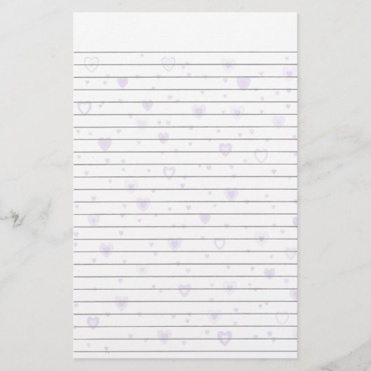 Lite Lila Hearts Lined Stationery Briefpapier (Vorderseite)
