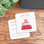Literacy Coach Red Books Square Business Cards Quadratische Visitenkarte