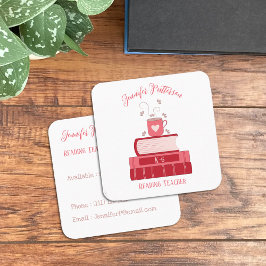Literacy Coach Red Books Square Business Cards Quadratische Visitenkarte