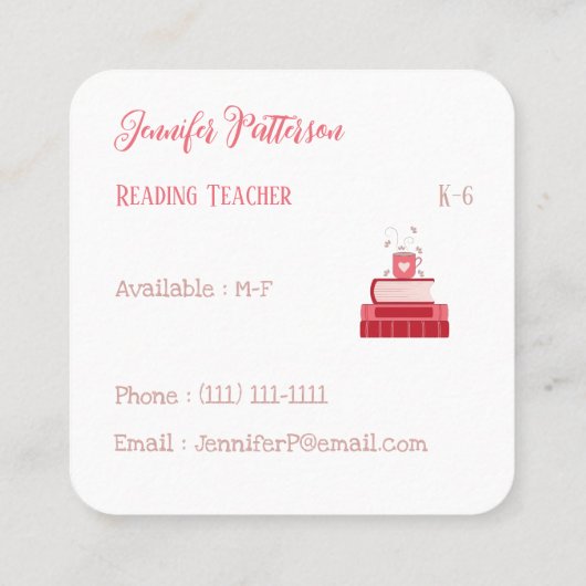 Literacy Coach Red Books Square Business Cards Quadratische Visitenkarte (Rückseite)
