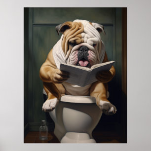 Literarische Bulldog   Funny Bathroom Spaß Poster