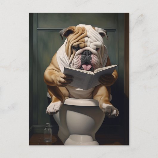 Literarische Bulldog | Funny Bathroom Spaß Postkarte (Vorderseite)