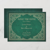 Literarische Hochzeit des Bibliotheksbuches Grüne Save The Date (Vorne/Hinten)