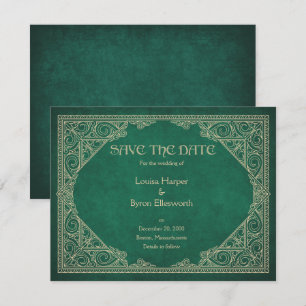 Literarische Hochzeit des Bibliotheksbuches Grüne Save The Date