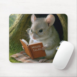 Literarische Maus in einem gemütlichen Baumloch Mousepad