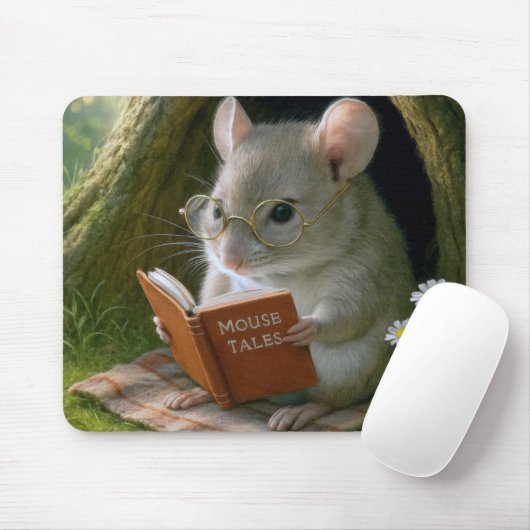 Literarische Maus in einem gemütlichen Baumloch Mousepad (Mit Mouse)