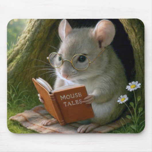 Literarische Maus in einem gemütlichen Baumloch Mousepad (Vorne)