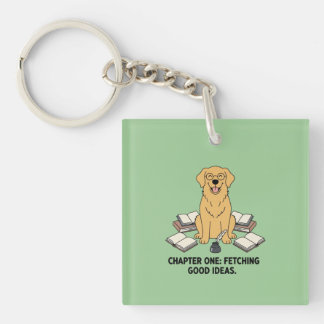 Literarischer Golden Retriever Grüner Acryl Schlüs Schlüsselanhänger