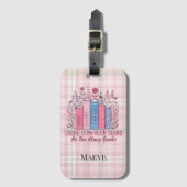 Literary Blooms Book Stack Soft Plaid Gepäckanhänger (Vorderseite Vertikal)