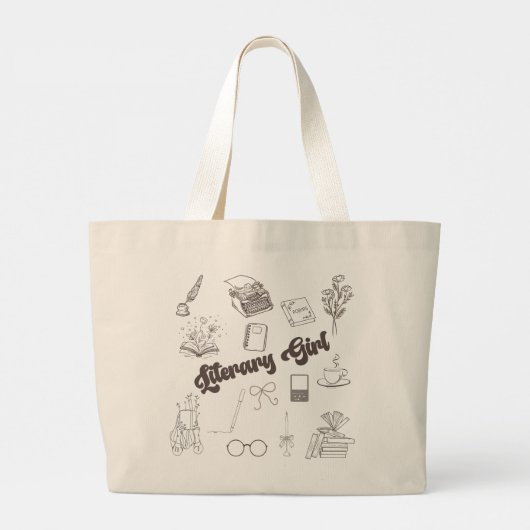 Literary Girl Tote Bag Book Lover Gift Academy Jumbo Stoffbeutel (Rückseite)