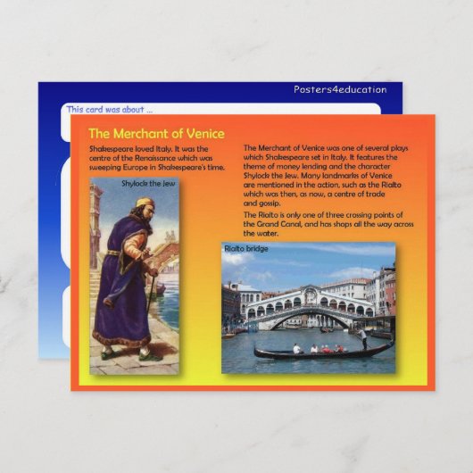 Literature, Shakespeare, Merchant of Venice Postkarte (Vorne/Hinten)