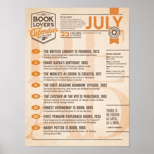 Literaturkalender Juli Poster (Vorne)