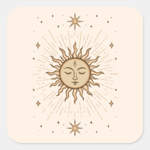 Litha Celestial Sun Face Summer Solstice Art Quadratischer Aufkleber