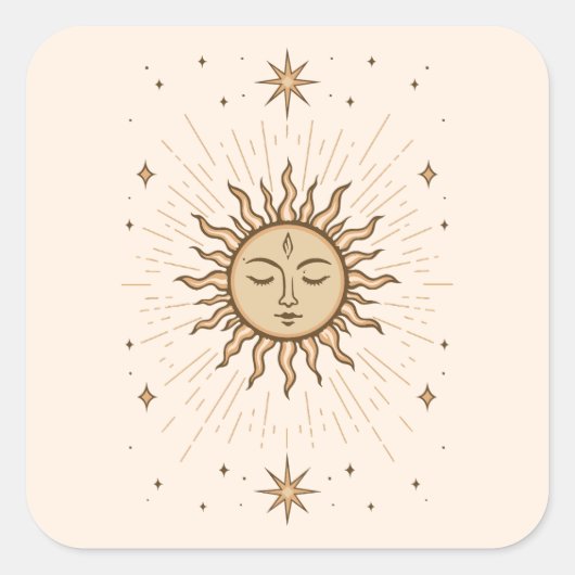 Litha Celestial Sun Face Summer Solstice Art Quadratischer Aufkleber (Vorderseite)