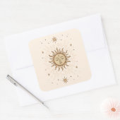 Litha Celestial Sun Face Summer Solstice Art Quadratischer Aufkleber (Umschlag)