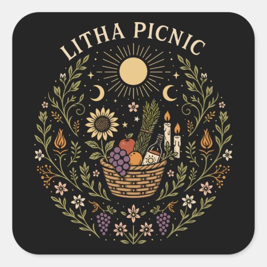 Litha Picnic Summer Solstice Celestial Art Quadratischer Aufkleber (Vorderseite)