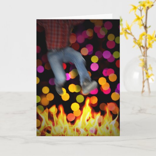 Litha, Sommersolstice Bonfire Springen Karte (Gelbe Blume)