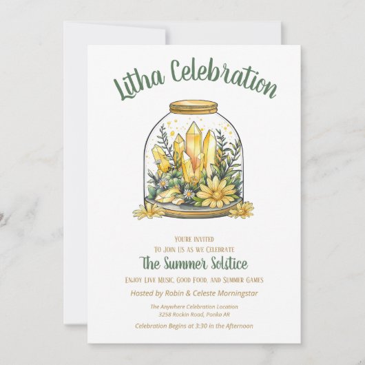 Litha Summer Floral Greenery & Citrine Crystals Einladung (Vorderseite)