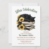 Litha Summer Solstice Sonnenblumen Cat & Books Einladung (Vorderseite)